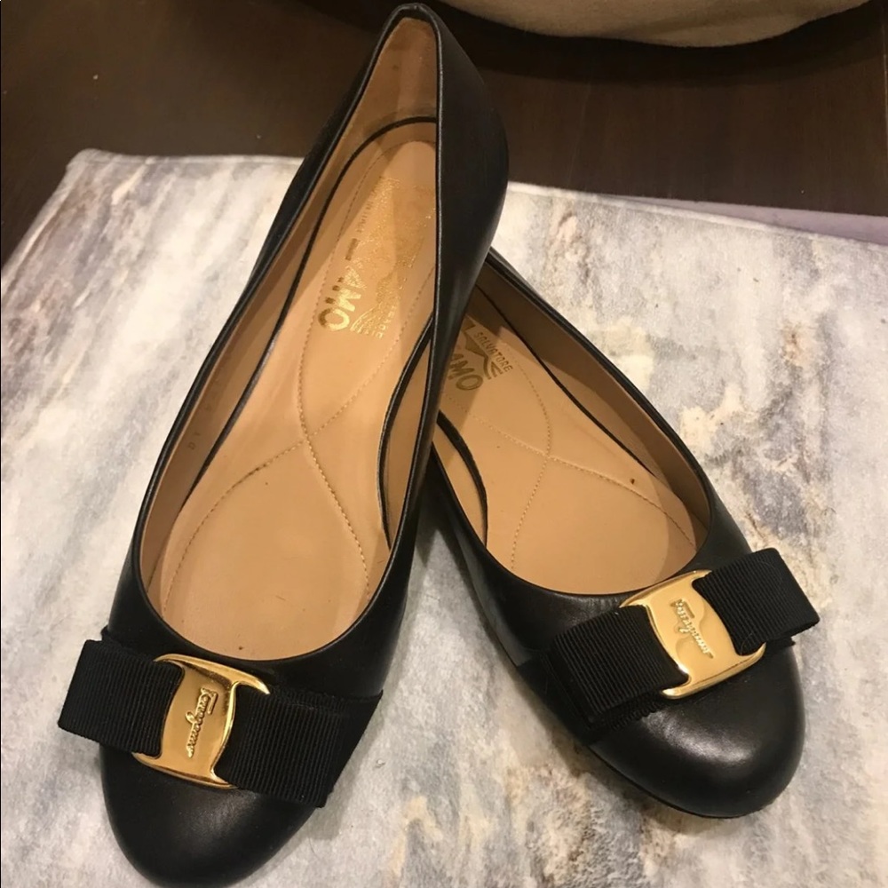Salvatore Ferragamo Black Leather Flats